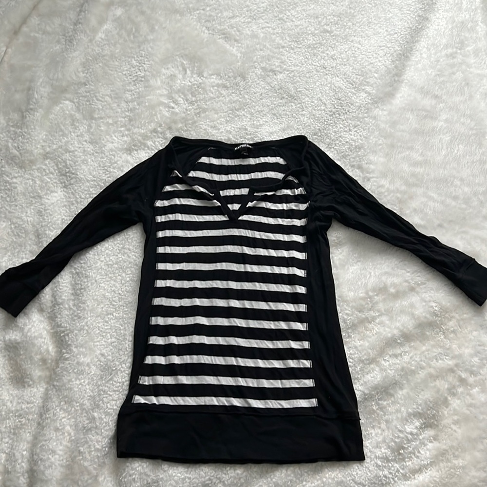 Express Black and White Striped Shirt